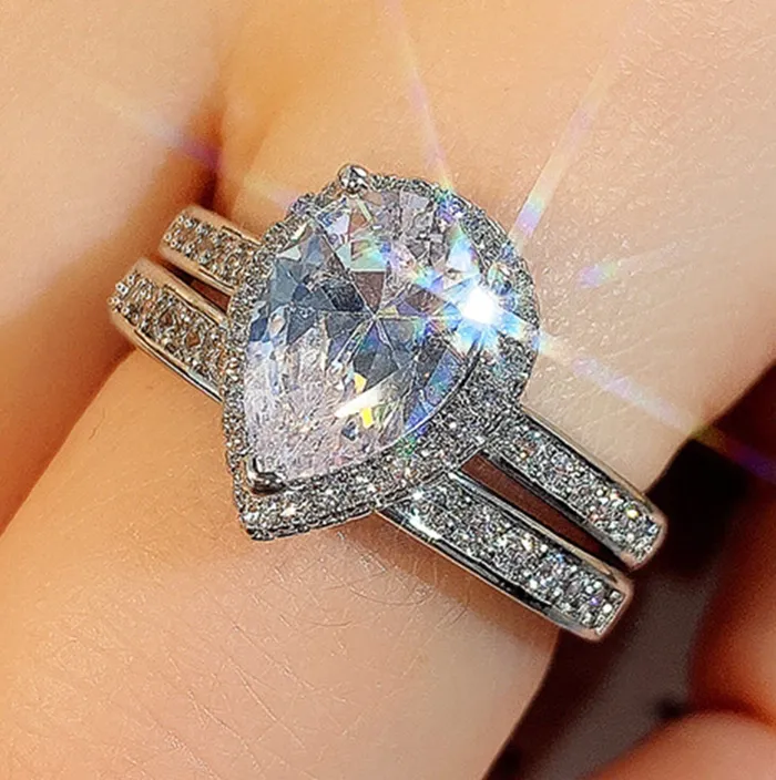 Rings Lab Diamonds London Engagement Ring Set Womens Wedding Ring Set Pear Cut Diamond Ring Teardrop Ring Womens Diamond Wedding Ring Set Womens Wedding Ring