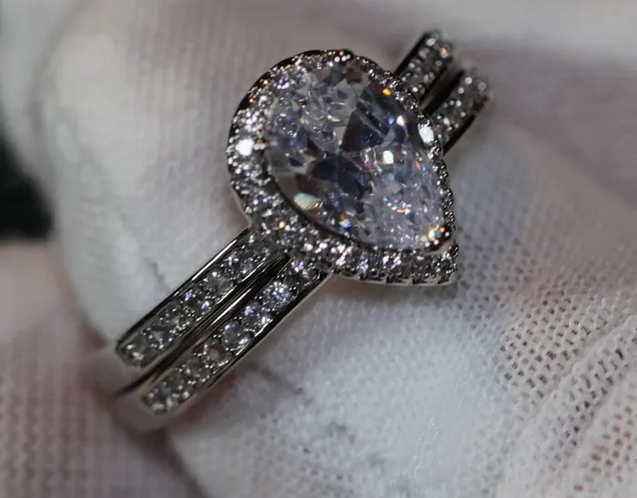 Rings Lab Diamonds London Engagement Ring Set Womens Wedding Ring Set Pear Cut Diamond Ring Teardrop Ring Womens Diamond Wedding Ring Set Womens Wedding Ring