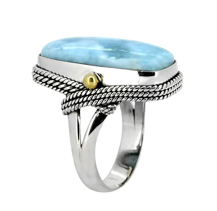 Rings Natural Larimar Solid 925 Sterling Silver Brass Statement Ring Genuine Gemstone Jewelry YoTreasure Rings Natural Larimar Solid 925 Sterling Silver Brass Statement Ring Genuine Gemstone Jewelry YoTreasure