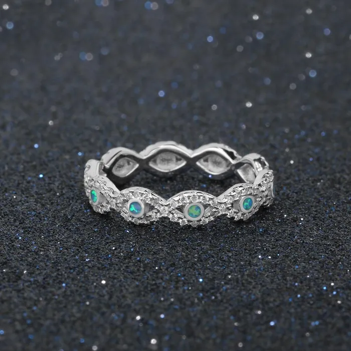 Rings Personalized Jewel Infinity Love Soild 925 Sterling Silver Ring Blue Opal Stone Elegant Wedding Jewelry Gifts For Women