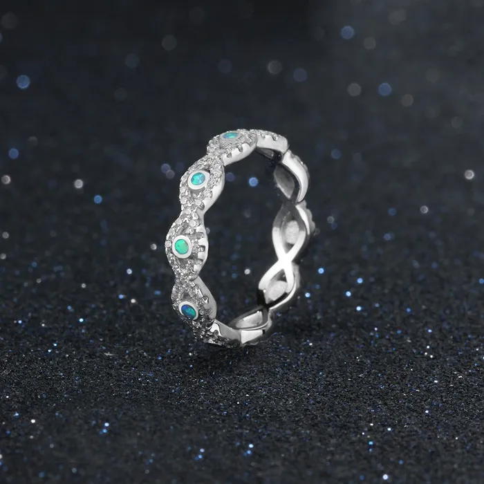 Rings Personalized Jewel Infinity Love Soild 925 Sterling Silver Ring Blue Opal Stone Elegant Wedding Jewelry Gifts For Women