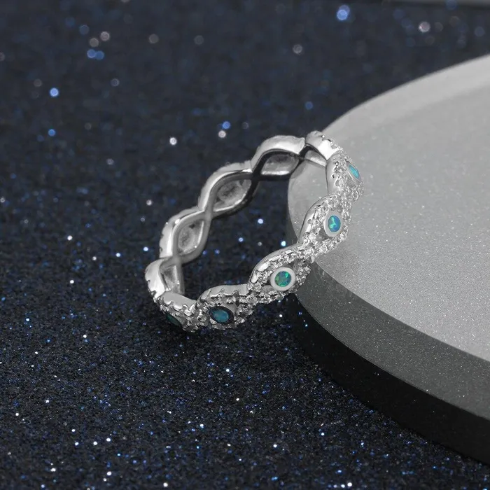 Rings Personalized Jewel Infinity Love Soild 925 Sterling Silver Ring Blue Opal Stone Elegant Wedding Jewelry Gifts For Women