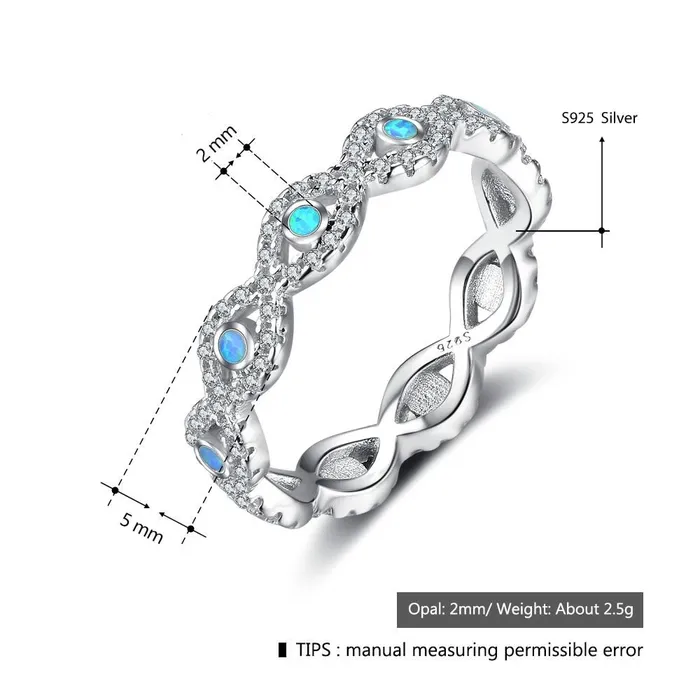 Rings Personalized Jewel Infinity Love Soild 925 Sterling Silver Ring Blue Opal Stone Elegant Wedding Jewelry Gifts For Women
