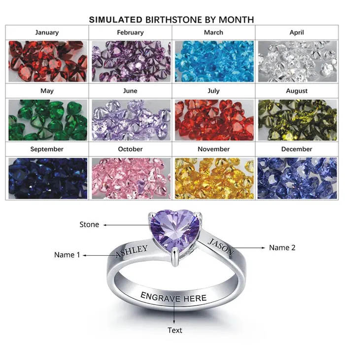Rings Personalized Womens 925 Sterling Silver Ring Heart Birthstone Customize Couple Name Best Jewelry Gift customjewelryan