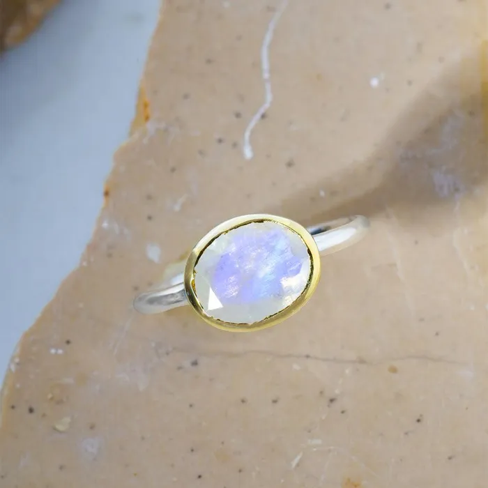 Rings Rainbow Moonstone Ring 14K Gold Plated Over 925 Silver Jewelry YoTreasure
