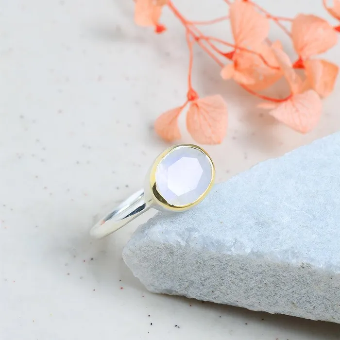 Rings Rainbow Moonstone Ring 14K Gold Plated Over 925 Silver Jewelry YoTreasure