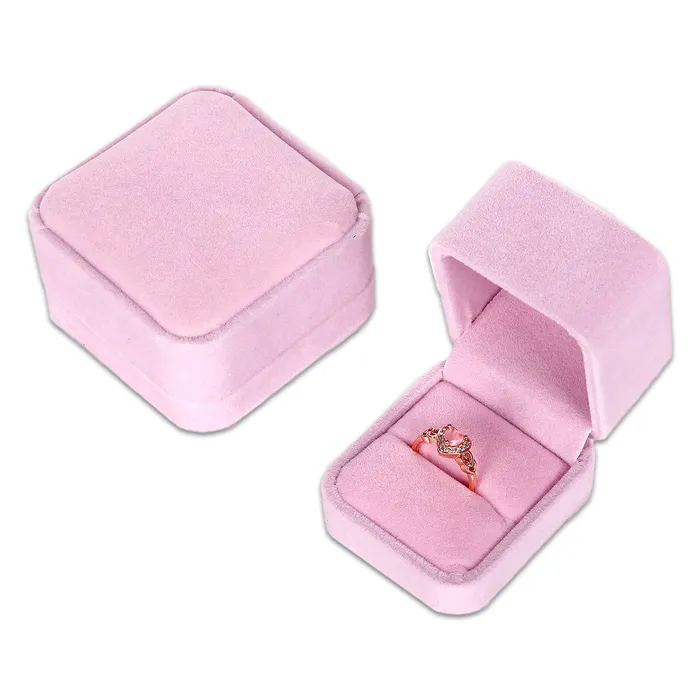 Rings Single Deluxe Plush Light Pink Velvet HighTop Ring Box JPIDisplay