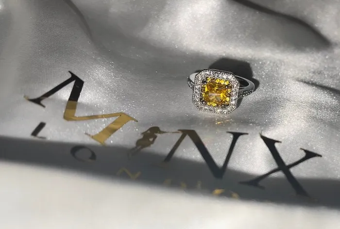 Rings Yellow Diamond Ring Yellow Diamond Engagement Rings Canary Yellow Diamond Ring Baguette Ring Womens Engagement Ring Halo Ring Minx London