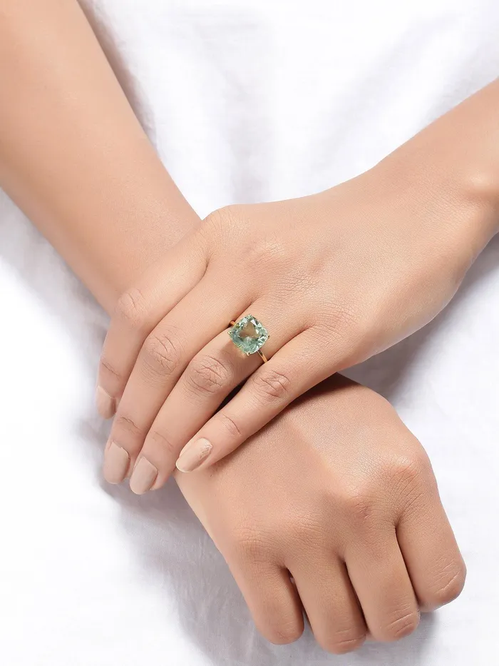 Rings YoTreasure 585 Ct Green Amethyst Solid 10k Yellow Gold Ring Jewelry