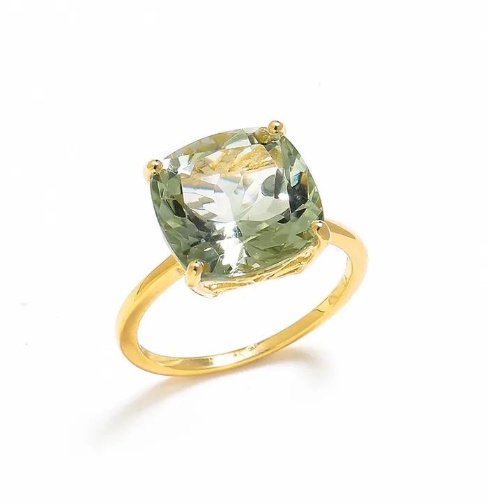 Rings YoTreasure 585 Ct Green Amethyst Solid 10k Yellow Gold Ring Jewelry