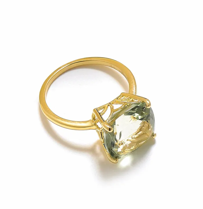 Rings YoTreasure 585 Ct Green Amethyst Solid 10k Yellow Gold Ring Jewelry