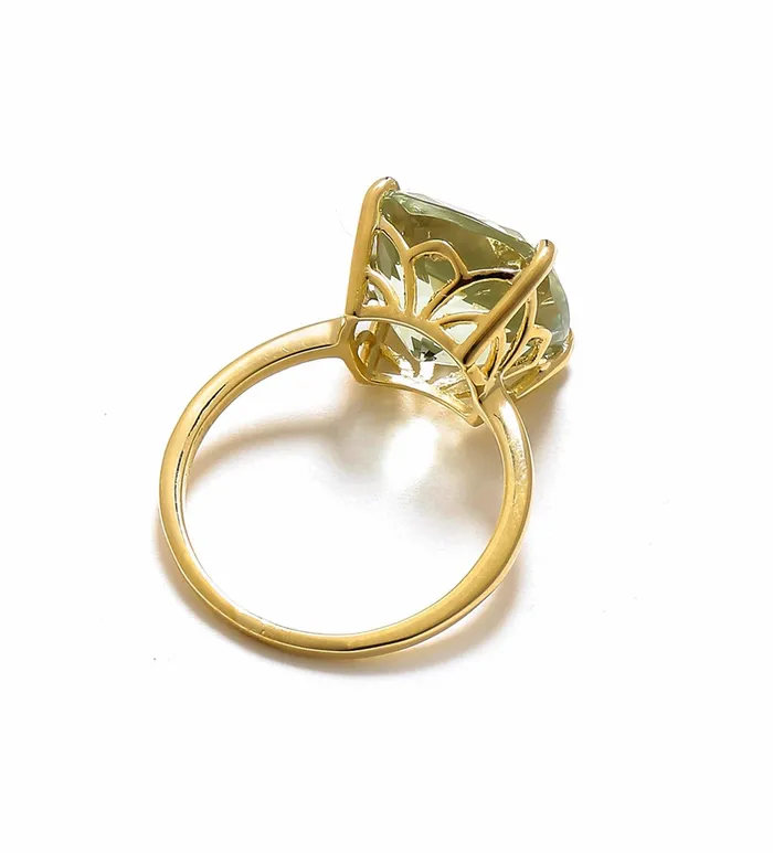 Rings YoTreasure 585 Ct Green Amethyst Solid 10k Yellow Gold Ring Jewelry