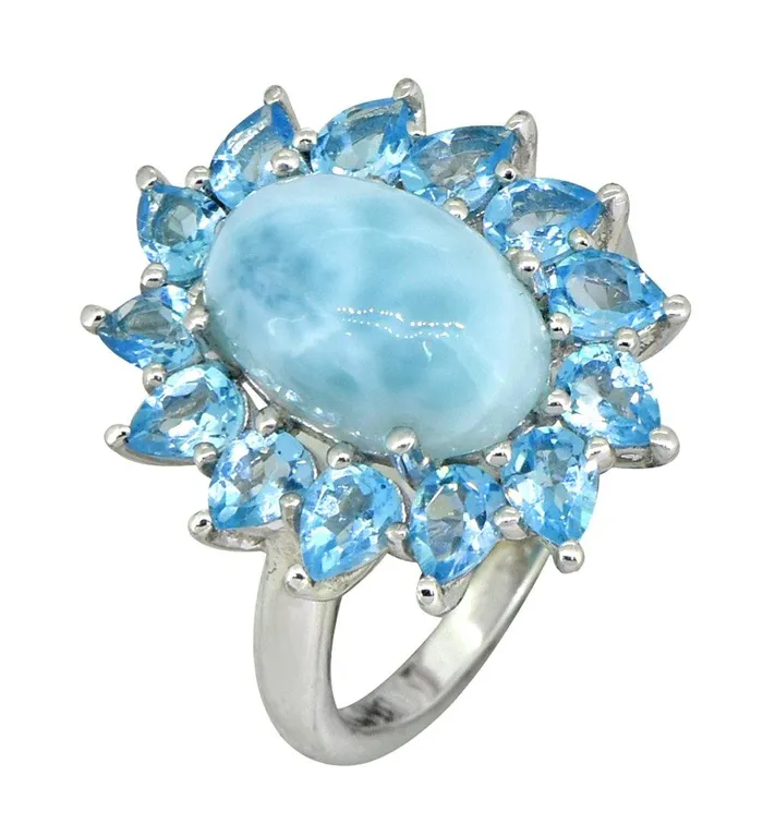 Rings YoTreasure 623 Ct Larimar Swiss Blue Topaz Solid 925 Sterling Silver Cluster Ring Jewelry Rings YoTreasure 623 Ct Larimar Swiss Blue Topaz Solid 925 Sterling Silver Cluster Ring Jewelry