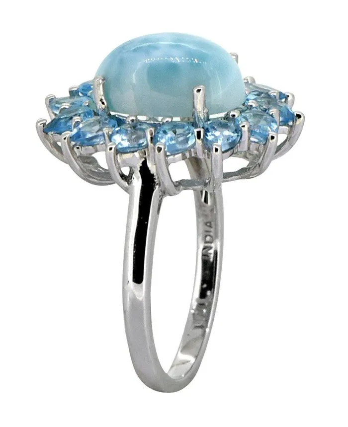 Rings YoTreasure 623 Ct Larimar Swiss Blue Topaz Solid 925 Sterling Silver Cluster Ring Jewelry