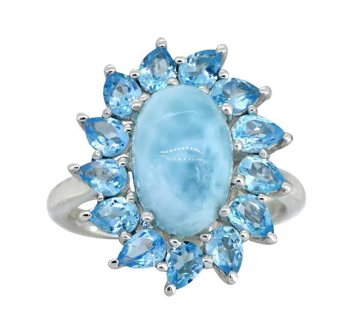 Rings YoTreasure 623 Ct Larimar Swiss Blue Topaz Solid 925 Sterling Silver Cluster Ring Jewelry