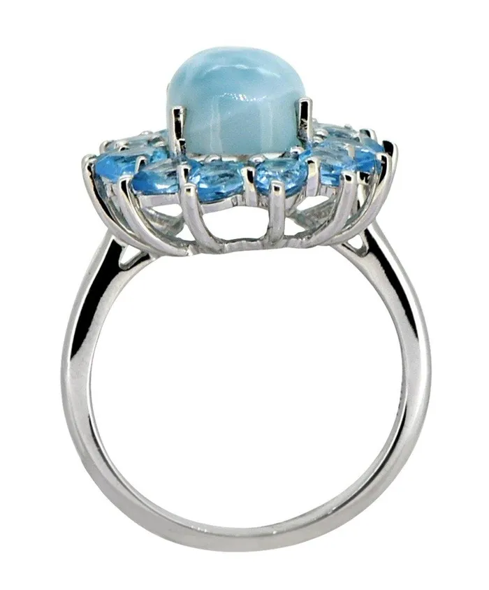 Rings YoTreasure 623 Ct Larimar Swiss Blue Topaz Solid 925 Sterling Silver Cluster Ring Jewelry