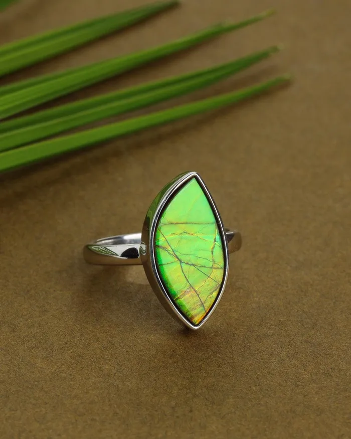 Rings YoTreasure 71 Ct Ammolite Ring Solid 925 Sterling Silver Gemstone Jewelry