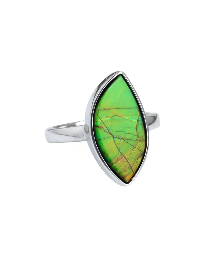Rings YoTreasure 71 Ct Ammolite Ring Solid 925 Sterling Silver Gemstone Jewelry