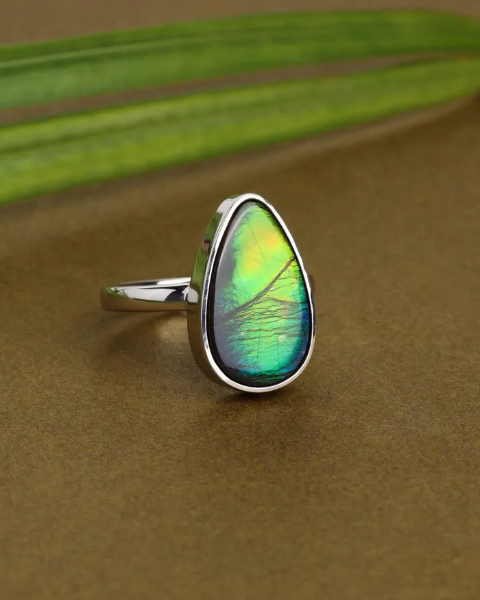 Rings YoTreasure 9 Ct Ammolite Ring Solid 925 Sterling Silver Bold Jewelry