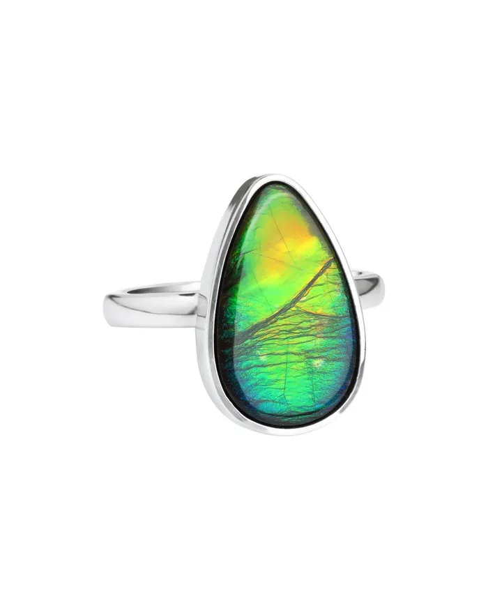 Rings YoTreasure 9 Ct Ammolite Ring Solid 925 Sterling Silver Bold Jewelry
