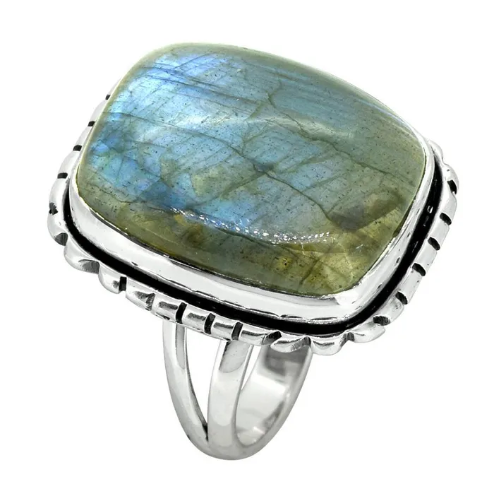 Rings YoTreasure Blue Fire Labradorite Ring Solid 925 Sterling Silver Gemstone Jewelry