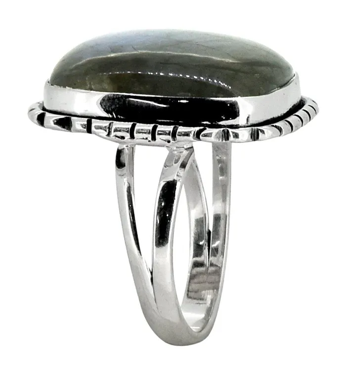 Rings YoTreasure Blue Fire Labradorite Ring Solid 925 Sterling Silver Gemstone Jewelry