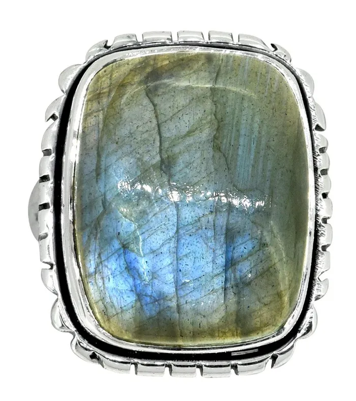 Rings YoTreasure Blue Fire Labradorite Ring Solid 925 Sterling Silver Gemstone Jewelry