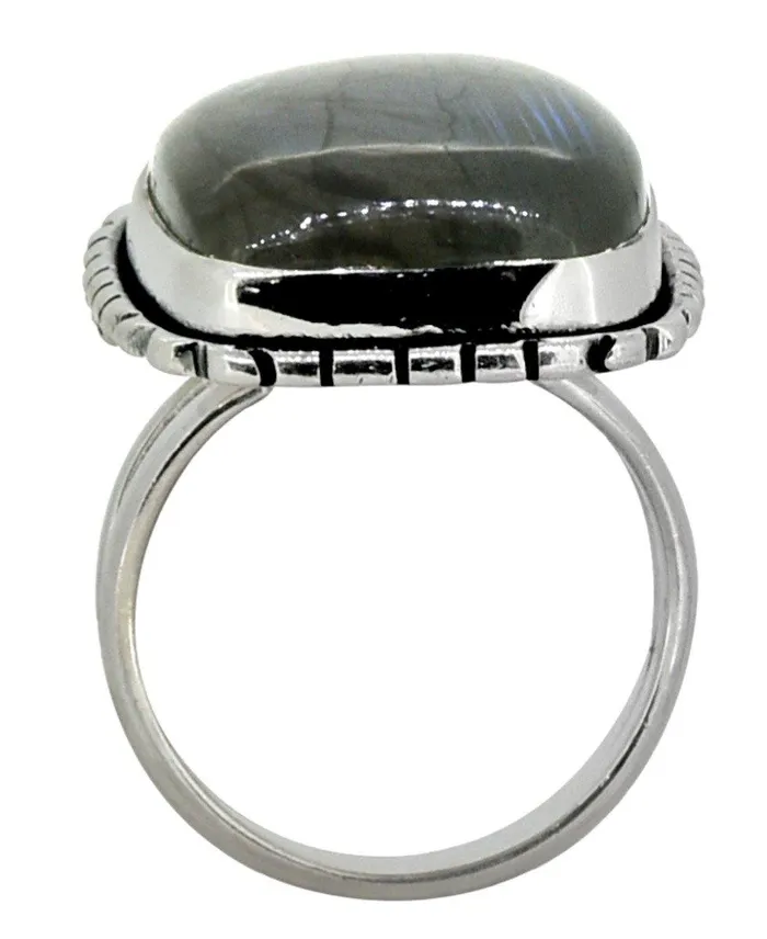 Rings YoTreasure Blue Fire Labradorite Ring Solid 925 Sterling Silver Gemstone Jewelry