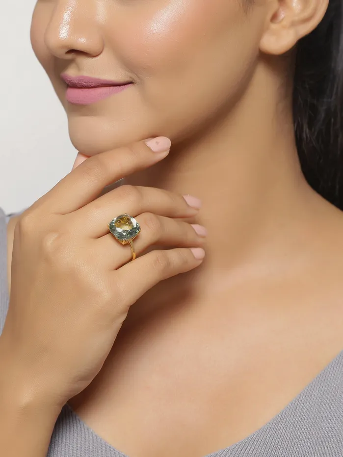 Rings YoTreasure Green Amethyst Solid 925 Sterling Silver Gold Plated Statement Ring Jewelry Rings YoTreasure Green Amethyst Solid 925 Sterling Silver Gold Plated Statement Ring Jewelry