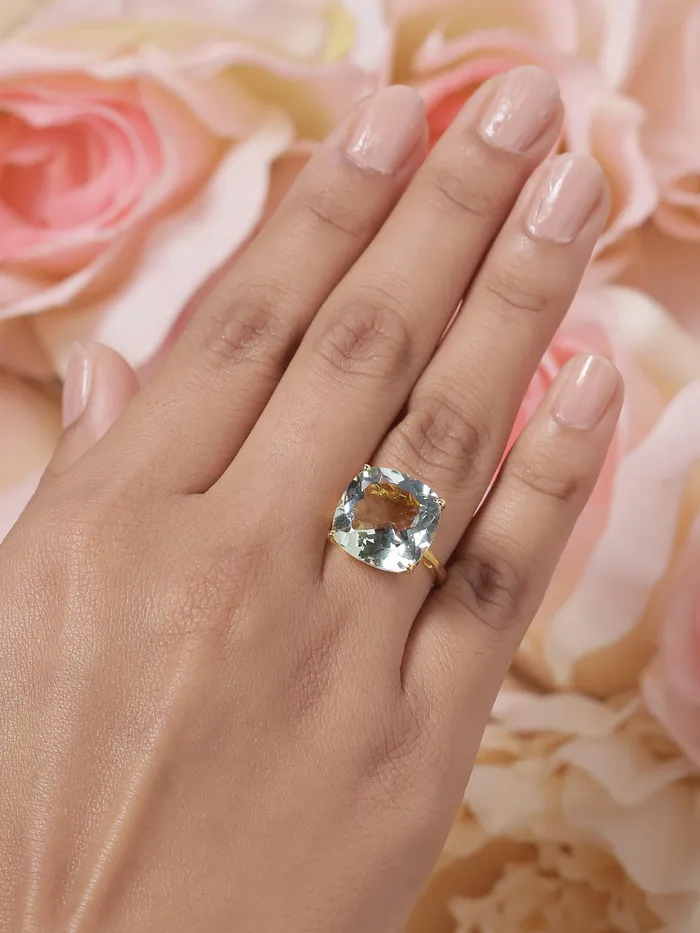 Rings YoTreasure Green Amethyst Solid 925 Sterling Silver Gold Plated Statement Ring Jewelry Rings YoTreasure Green Amethyst Solid 925 Sterling Silver Gold Plated Statement Ring Jewelry