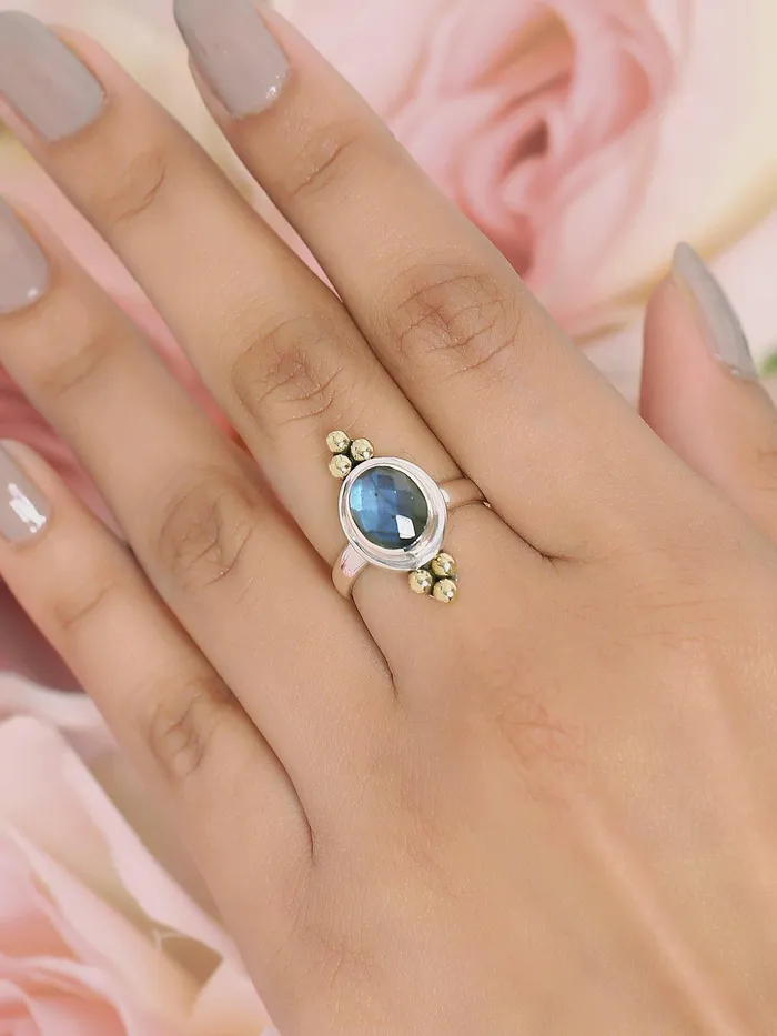 Rings YoTreasure Labradorite Solid 925 Sterling Silver Brass Ring Jewelry