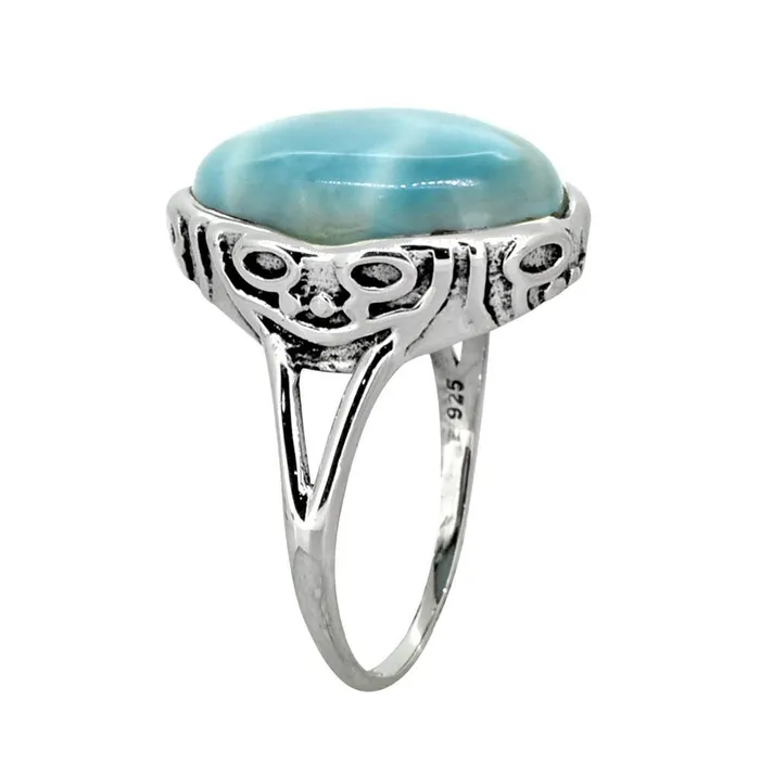 Rings YoTreasure Natural Larimar Solid 925 Sterling Silver Gemstone Ring