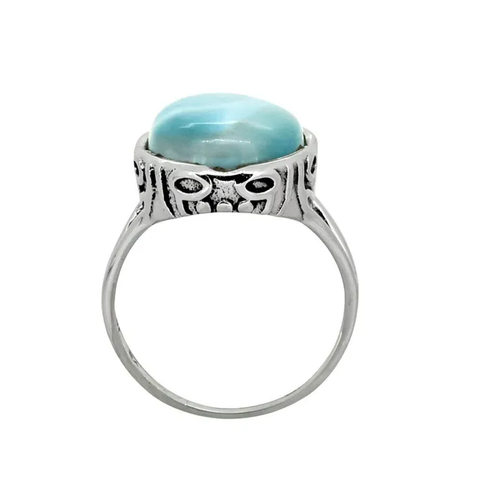 Rings YoTreasure Natural Larimar Solid 925 Sterling Silver Gemstone Ring