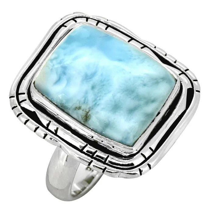 Rings YoTreasure Natural Larimar Solid 925 Sterling Silver Ring