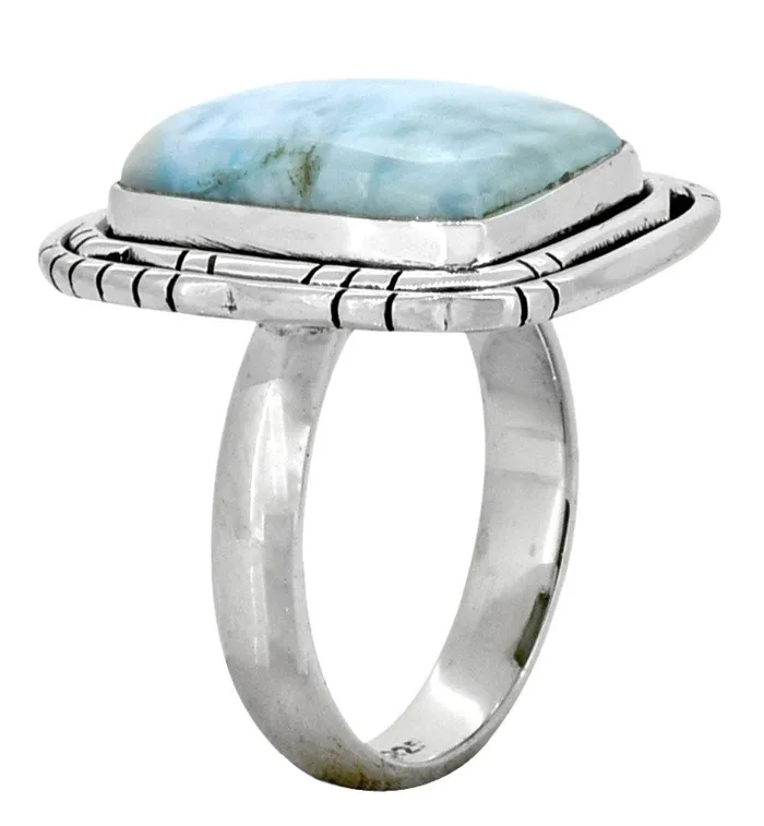 Rings YoTreasure Natural Larimar Solid 925 Sterling Silver Ring