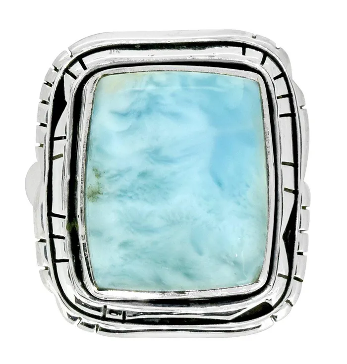 Rings YoTreasure Natural Larimar Solid 925 Sterling Silver Ring