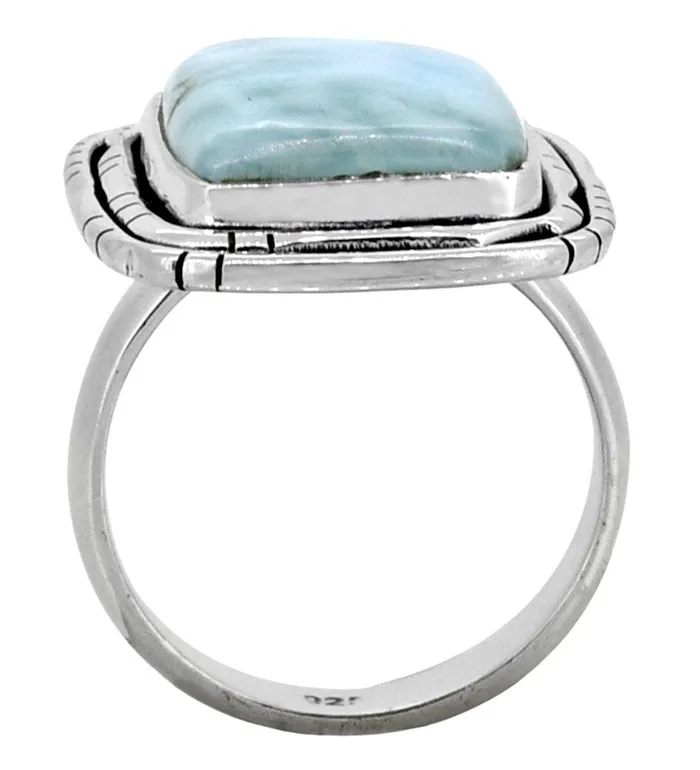 Rings YoTreasure Natural Larimar Solid 925 Sterling Silver Ring