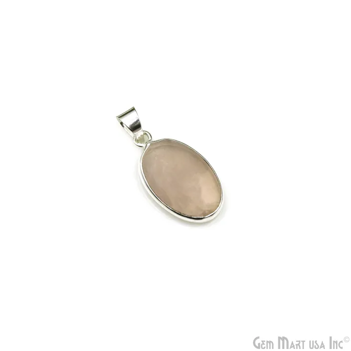 Rose Quartz Gemstone Oval 28x15mm Sterling Silver Necklace Pendant 1PC GemMartUSA Necklaces Rose Quartz Gemstone Oval 28x15mm Sterling Silver Necklace Pendant 1PC GemMartUSA Necklaces