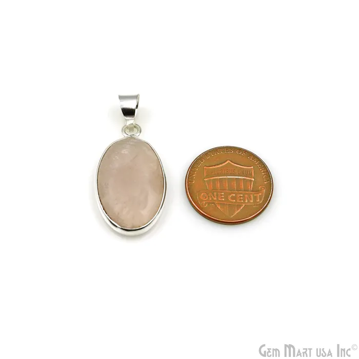 Rose Quartz Gemstone Oval 28x15mm Sterling Silver Necklace Pendant 1PC GemMartUSA Necklaces