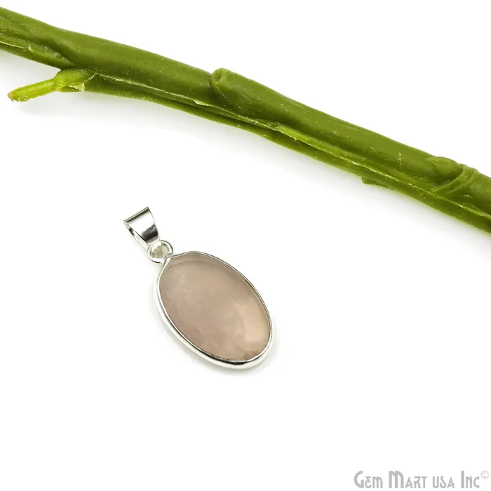 Rose Quartz Gemstone Oval 28x15mm Sterling Silver Necklace Pendant 1PC GemMartUSA Necklaces