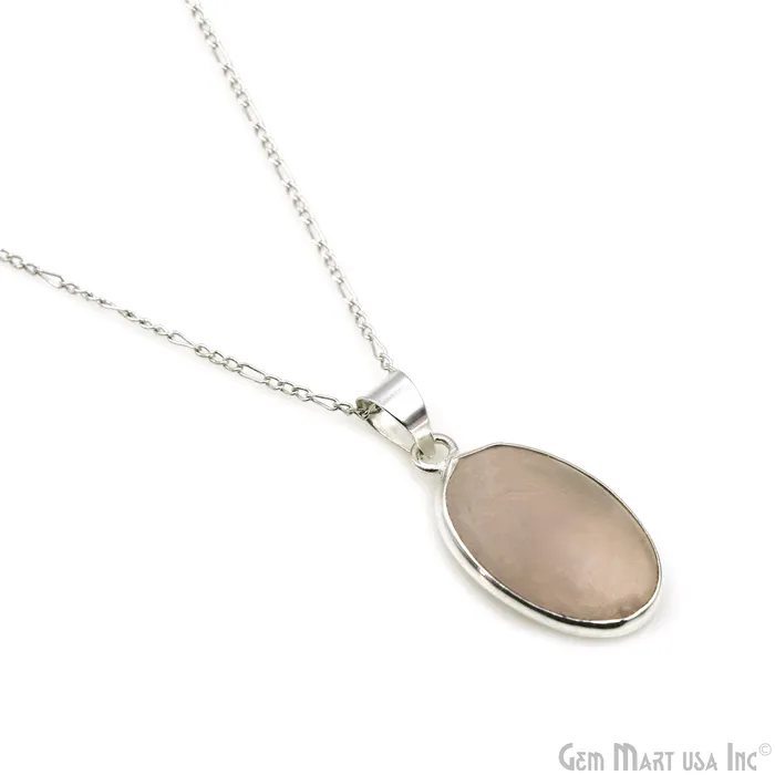 Rose Quartz Gemstone Oval 28x15mm Sterling Silver Necklace Pendant 1PC GemMartUSA Necklaces