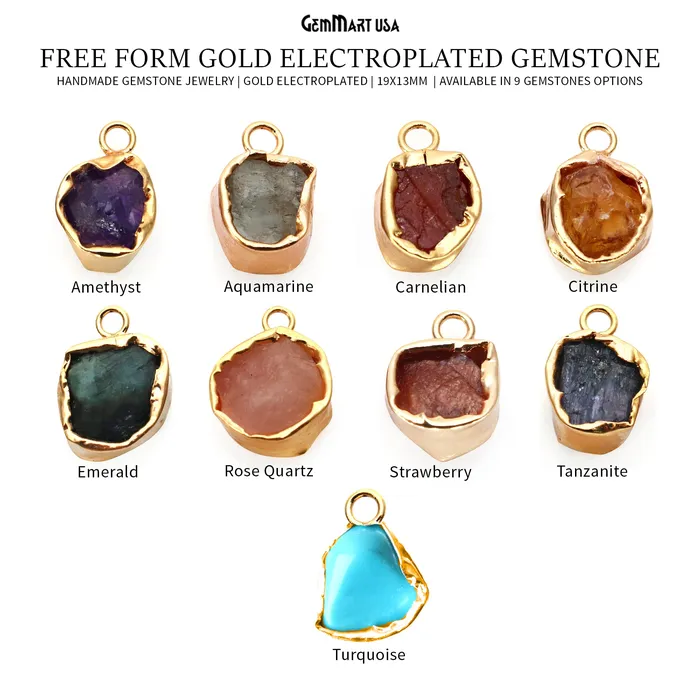 Rough Gemstone 19x13mm Gold Row Edge Single Bail Charm Connector GemMartUSA Charm Necklaces Rough Gemstone 19x13mm Gold Row Edge Single Bail Charm Connector GemMartUSA Charm Necklaces