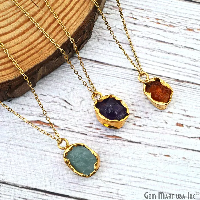 Rough Gemstone 19x13mm Gold Row Edge Single Bail Charm Connector GemMartUSA Charm Necklaces Rough Gemstone 19x13mm Gold Row Edge Single Bail Charm Connector GemMartUSA Charm Necklaces