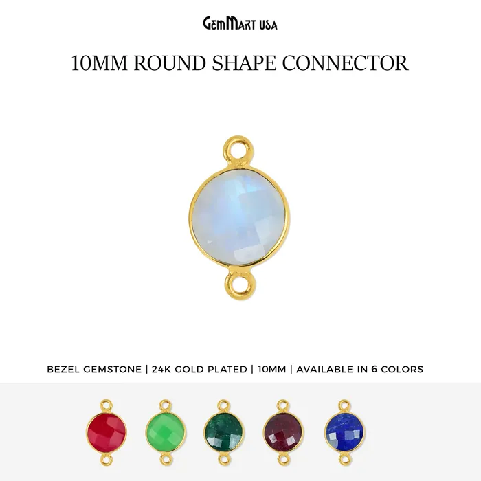 Round 8mm Double Bail Gold Plated Gemstone Bezel Connector GemMartUSA Rings