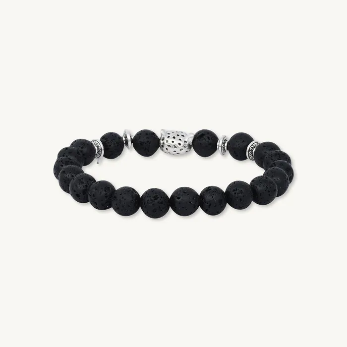 Silver Panther Black Lava Stone Bracelet Camile Stone Bracelets