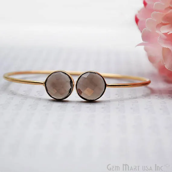 Smoky Topaz Round Shape Adjustable Gold Plated Stacking Bangle Bracelet GemMartUSA Bracelets Smoky Topaz Round Shape Adjustable Gold Plated Stacking Bangle Bracelet GemMartUSA Bracelets