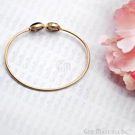Smoky Topaz Round Shape Adjustable Gold Plated Stacking Bangle Bracelet GemMartUSA Bracelets
