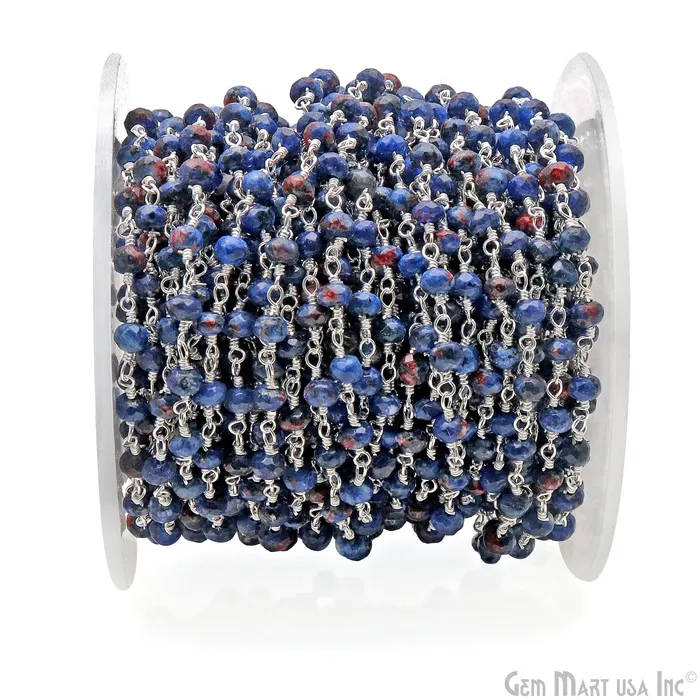 Sodalite Jade 4mm Faceted Beads Silver Wire Wrapped Rosary GemMartUSA Rings Sodalite Jade 4mm Faceted Beads Silver Wire Wrapped Rosary GemMartUSA Rings