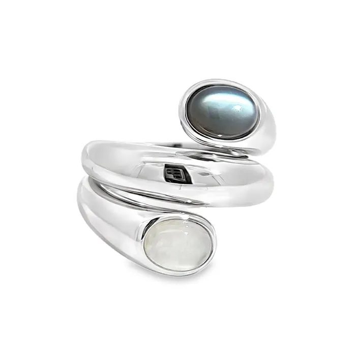 Sterling Silver Rhodium Plated Gray White Moonstone Wraparound Ring I8780 Breuning Rings Sterling Silver Rhodium Plated Gray White Moonstone Wraparound Ring I8780 Breuning Rings