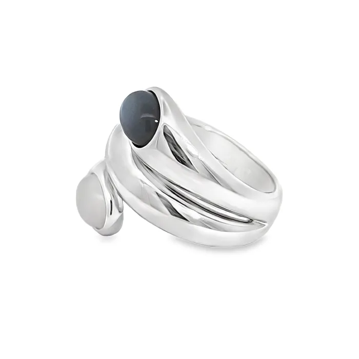 Sterling Silver Rhodium Plated Gray White Moonstone Wraparound Ring I8780 Breuning Rings Sterling Silver Rhodium Plated Gray White Moonstone Wraparound Ring I8780 Breuning Rings